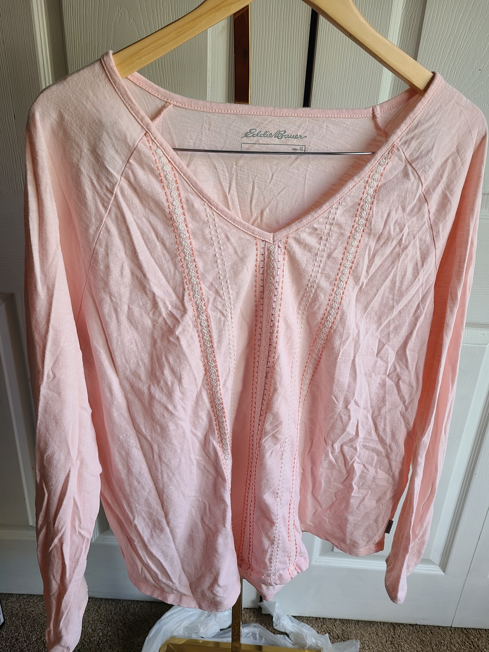 Eddie Bauer Light Pink V-Neck Long Sleeve Top